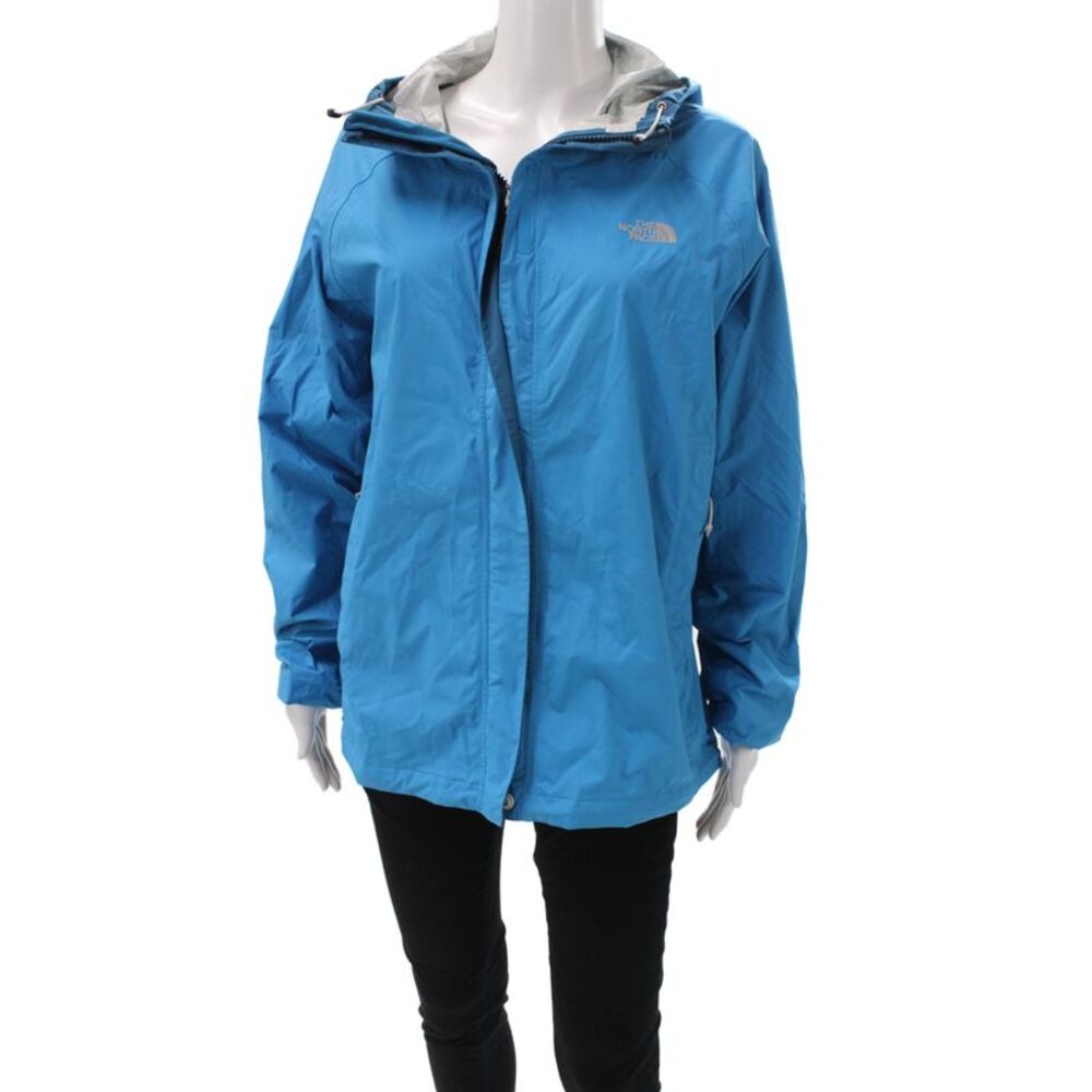 The North Face Women Blue Nylon Rain Coat Zip Long Sleeve Outdoor Size L